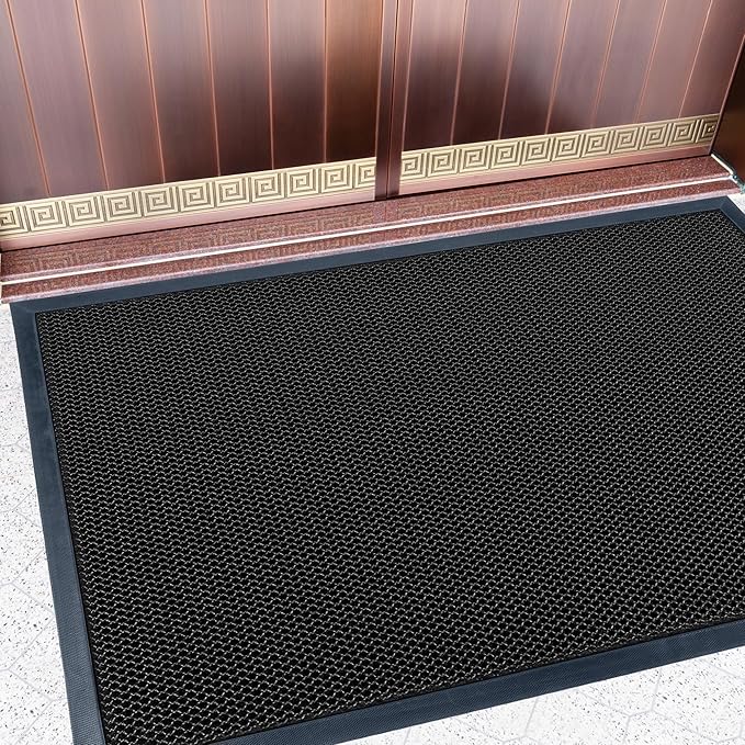 Fylyz Outdoor Indoor Door Mats for Entryway, Heavy Duty and Durable All-Weather Entry Mat, Low Profile, Non-Slip and Easy Clean Outdoor Doormat for Entrance, Patio and Garage (Black and white 47"x31")