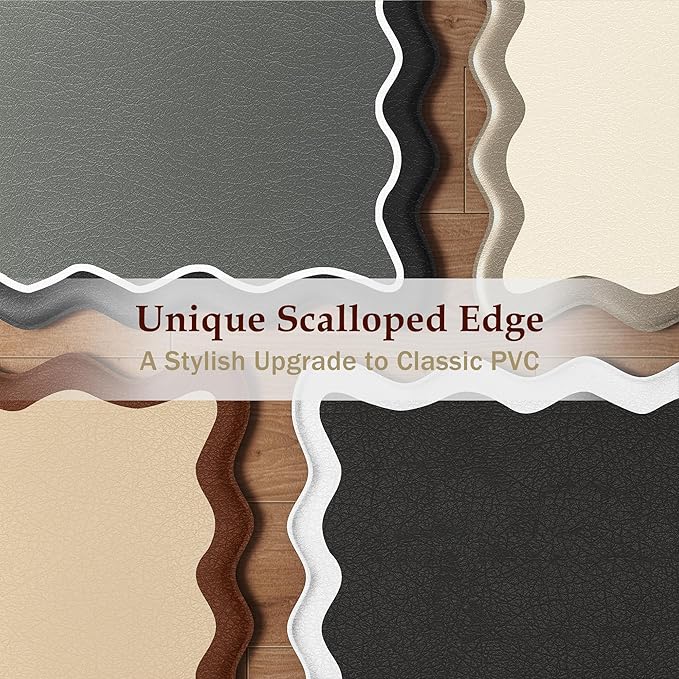 Scalloped Yellow Gray Kitchen Mats Rugs Sets of 2 Cushioned Anti Fatigue Floor Mat Waterproof Kitchen Rugs Non Slip Foam Comfort Standing Mat for Sink Laundry