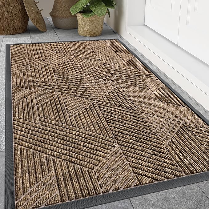 Smiry Front Door Mat Outside Entrance, Heavy Duty Sturdy Natural Rubber Doormat, Trap Dirt and Moisture, Easy Clean Low Profile Welcome Floor Mats for Indoor Outdoor Entry, 71x23 Inch, Brown