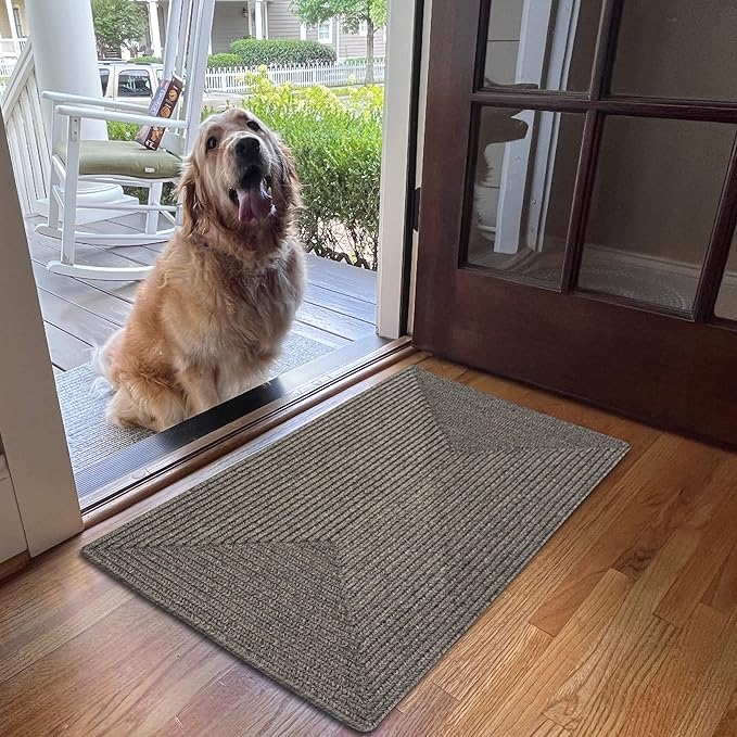 Smoke Grey Small Braided Rug 20"x30" - Rectangle, Indoor Outdoor Washable - Country Decor for Bathrooms and Entryways - Beautiful, Durable, Waterproof, Pet Friendly and Soft