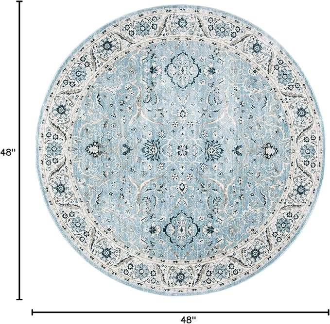 SAFAVIEH Isabella Collection Accent Rug - 4' Round, Light Blue & Cream, Oriental Design, Non-Shedding & Easy Care, Ideal for High Traffic Areas in Living Room, Bedroom, Dining (ISA912M-4R)