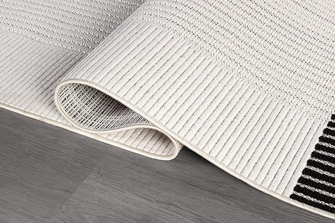 Luul Home Modern Micro Loop Indoor Area Rugs for Living Room Bedroom Kitchen Geometric Striped Black-White 5x7 Luxury Durable Low and High Pile Non-Shedding Stain Resistant Soft Area Carpet 5 x 7