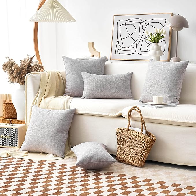 Home Brilliant Set of 2 Couch Throw Pillows Linen Decorative Pillow Covers for Couch Sofa, 20x20 inches(50cm), Light Grey
