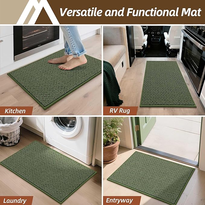 COSY HOMEER Door Mat 17" x 30" Non Slip Absorbent Entryway Rugs Dirt Trapper Doormats Washable Entrance Mats Low Pile Welcome Floor Mat for Front Back Door and Entry Mats,Green(Roll Packing)