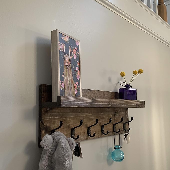 Coat Rack with Shelf Wall Mounted with Storage (Choose Your Length) Towel Rack Entryway Organizer Key Hooks (16" L (4 Hooks))
