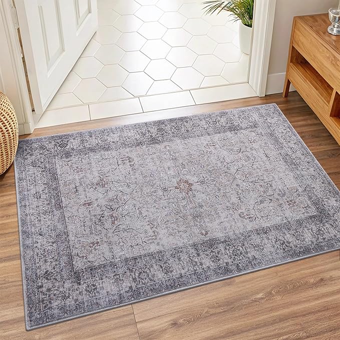 Vanmoos 2x3 Washable Area Rug – Soft, Non-Slip Entrance Rug, Durable Indoor Door mat, Floor Carpet for High-Traffic Areas, Entryway, Kitchen, and Bedside, Rustic Vibes/Taupe