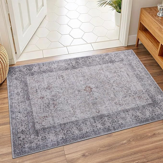 Vanmoos 2x3 Washable Area Rug – Soft, Non-Slip Entrance Rug, Durable Indoor Door mat, Floor Carpet for High-Traffic Areas, Entryway, Kitchen, and Bedside, Rustic Vibes/Taupe