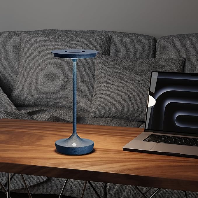 LED Cordless Table Lamps Rechargeable - Outdoor Battery Operated Portable Table Light 3 Color Stepless Dimming Tables Lamp with Memory Function for Patio Restaurant Dining 2 Pack Blue