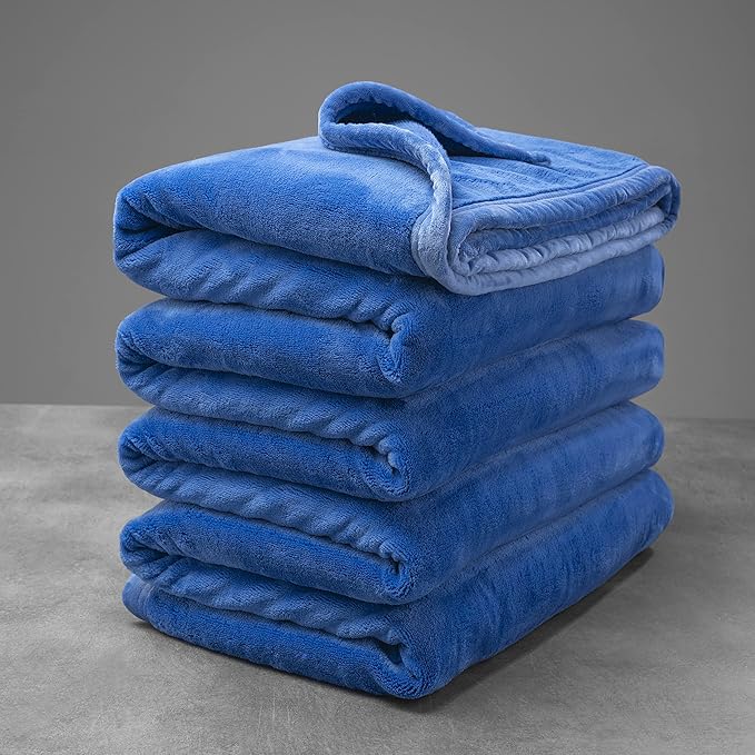 Mellowdy Extra Thick Hearty Plush Flannel Blanket (Sapphire Blue, 90x90) - 500GSM Queen Size Warm Blanket for Winter, Fall | Soft, Fluffy, Cuddly, Perfect for Bed, Oversized Throw for Couch, Sofa