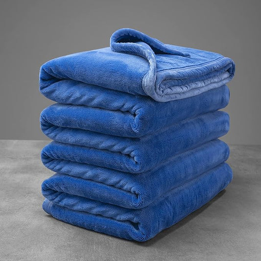 Mellowdy Extra Thick Hearty Plush Flannel Blanket (Sapphire Blue, 90x90) - 500GSM Queen Size Warm Blanket for Winter, Fall | Soft, Fluffy, Cuddly, Perfect for Bed, Oversized Throw for Couch, Sofa