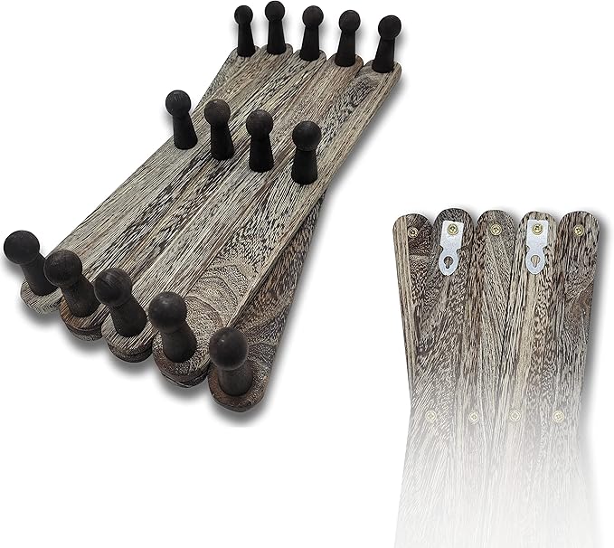Expandable Wooden Coat Rack Hanger - Accordion Wall Hanger with Expanding Wall Pegs | Hand Made Vintage Wooden Hat Rack for Wall | Hang Coat, Jacket, Hat | Wall Rack – 14 Hook, Washed Gray