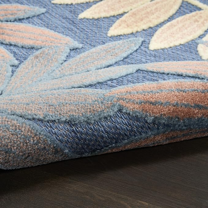 Nourison Home Aloha Blue Rose 2'8" x 4' Area Rug - Easy Clean, Non Shedding, Bed Room, Living Room, Dining Room, Kitchen (3' x 4')