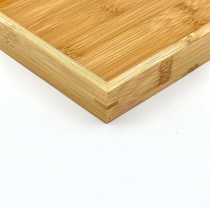 Bam & Boo Natural Bamboo Serving Tray Modern Rectangular (Bamboo, 15.75” x 11" x 1.2") for Food, Drinks, Decor, Vanity in Home, Kitchen, Bathroom, Coffee Table, Bed