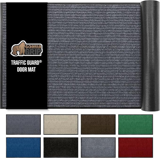 GORILLA GRIP Waterproof Traffic Guard Door Mat, 60x36, Heavy Duty Entryway Mats, Strong Backing Commercial Utility Rugs for Office Hallway, Garage Floor and Home, Low Profile Carpet, Charcoal Gray