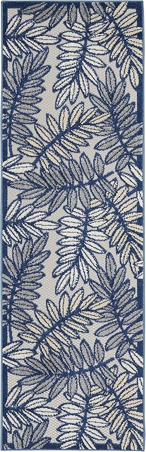 Nourison Home Aloha Ivory Navy 2' x 6' Area Rug - Easy Clean, Non Shedding, Bed Room, Living Room, Dining Room, Kitchen (6' Runner)