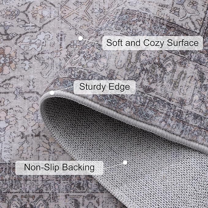 Vanmoos 4x6 Area Rug - Machine Washable, Non-Slip Soft Carpet for Living Room, Bedroom, Office, Dining Room - Durable Accent Rug for Farmhouse & High-Traffic Areas, Rustic Vibes/Taupe