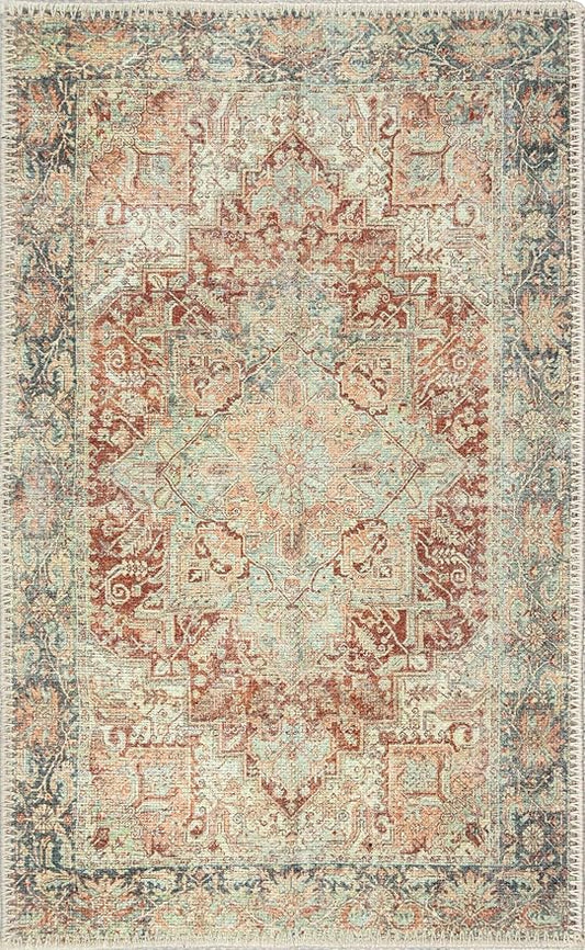 RugOver Machine Washable Area Rug, Pet-Friendly and Non-Slip Indoor Carpet for Kitchen, Bathroom, Living Room, Home Floor Decoration (Soft Multicolor, 2' x 3')