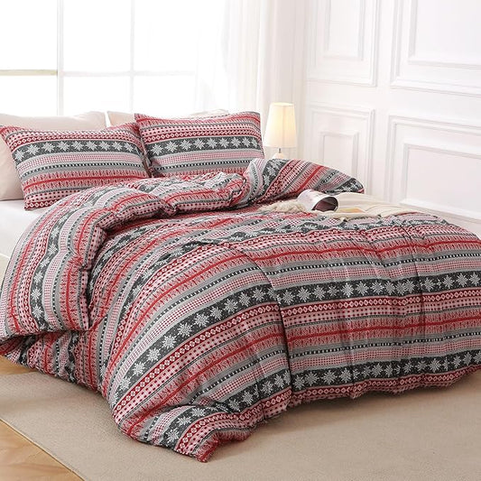 MUXHOMO Duvet Cover Queen Size, 3 Pieces Floral Duvet Cover with Boho Flower Patterns, Soft Microfiber Bedding Set with Zipper Closure 4 Ties (2 Pillow Cases 20"x30")