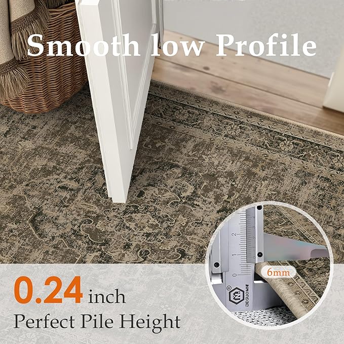 PureCozy Hallway Runner Rug 2x6 Washable Brown Vintage Distressed Long Runner Oriental Soft Thin Indoor Carpet Non Slip Low Pile Throw Rug for Kitchen Bedroom Laundry Bedside Entryway
