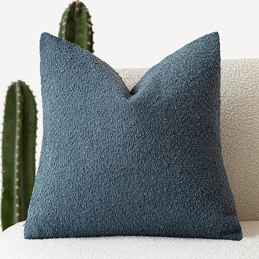 Foindtower Textured Boucle Throw Pillow Covers Accent Solid Pillow Cases Cozy Soft Decorative Couch Cushion Case for Chair Sofa Bedroom Living Room Home Decor, 18 x 18 Inch,Blue