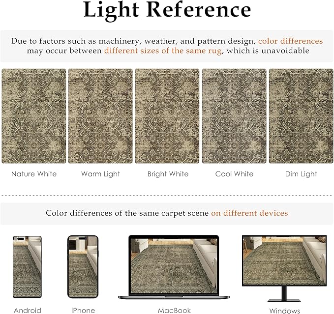 PureCozy Light Brown 2x6 Vintage Area Rug Hallway Indoor Kitchen Washable Living Room Carpet Tribal Distressed Rug Retro Accent Throw Rug for Office Dining Room Bathroom Faux Wool