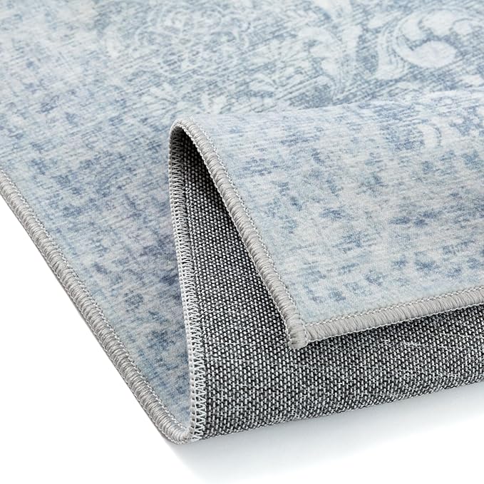 PureCozy Blue 2x3 Area Rug Washable Entryway Door Mat Vintage Carpet Indoor Non Slip Small Low Plie Thin Kitchen Bathroom Rug Retro Accent Throw Entrance Bedroom Office Living Room