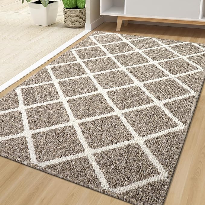 Finchitty Indoor Door Mat, Dirt Resistant and Absorbent, Low-Profile, Non-Slip, Washable Inside Floor Mats for Front Door, Back, and Entrance, 71" x 47", Khaki