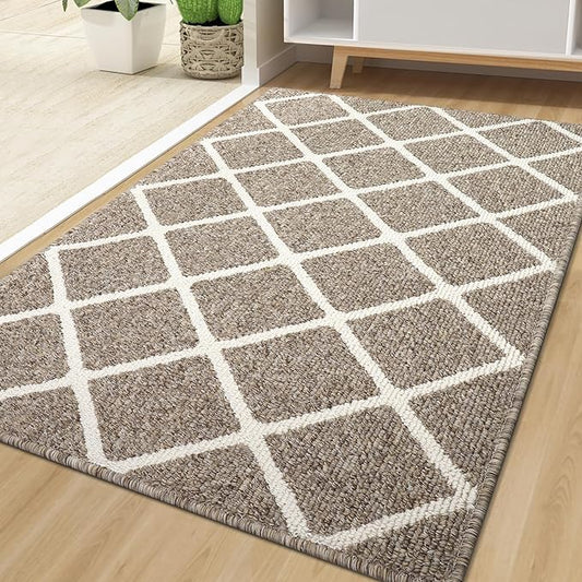 Finchitty Indoor Door Mat, Dirt Resistant and Absorbent, Low-Profile, Non-Slip, Washable Inside Floor Mats for Front Door, Back, and Entrance, 71" x 47", Khaki