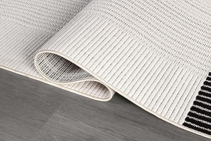 Luul Home Modern Micro Loop Indoor Area Rugs for Living Room Bedroom Kitchen Geometric Striped Black-White 4x6 Luxury Durable Low and High Pile Non-Shedding Stain Resistant Soft Area Carpet 4 x 6