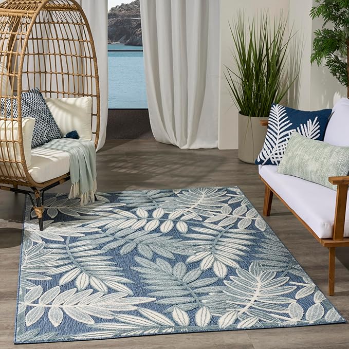 Nourison Home Aloha Blue 3'6" x 5'6" Area Rug - Easy Clean, Non Shedding, Bed Room, Living Room, Dining Room, Kitchen (4' x 6')