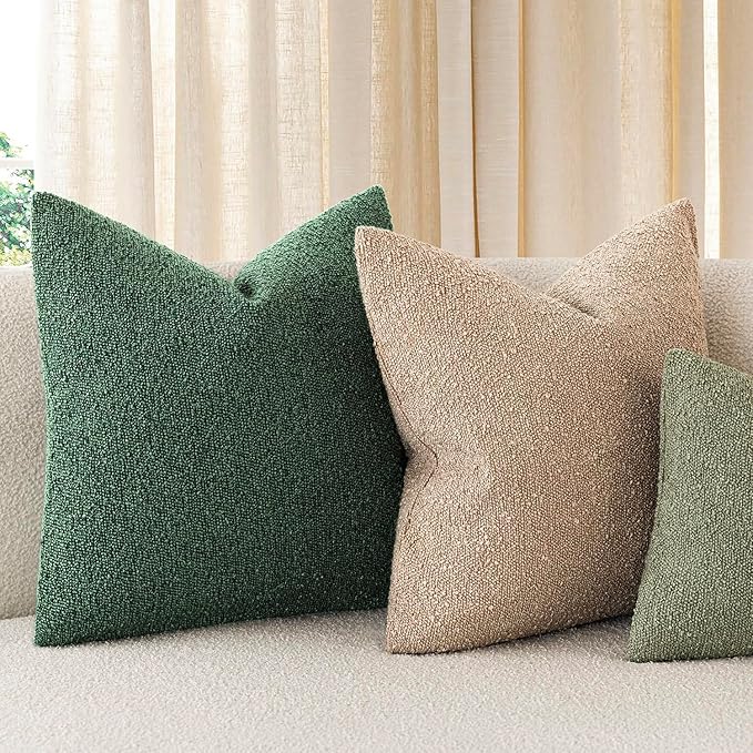 Foindtower Decorative Textured Boucle Throw Pillow Covers Accent Solid Pillow Cases Neutral Soft Cozy Couch Cushion Case for Chair Sofa Bedroom Living Room Home Decor 20x20 Inch,1PC,Pine Green