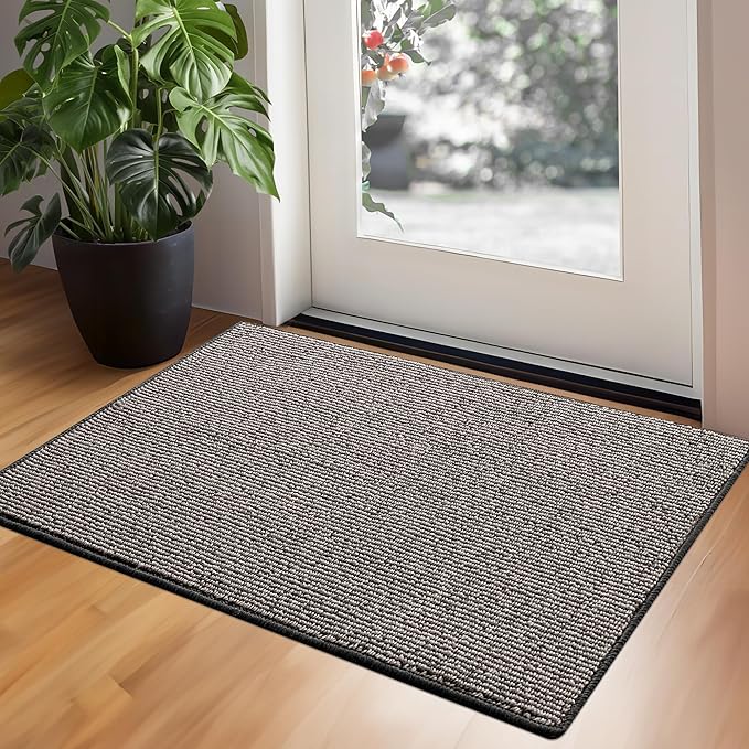 GRANNY SAYS Front Door Mat Indoor Entrance, Indoor Doormat Non Slip Washable, Low Profile Welcome Mat Outdoor, 36" x 24" Resist Dirt Absorbent Mats for Entryway, Floor Mats, Black Beige