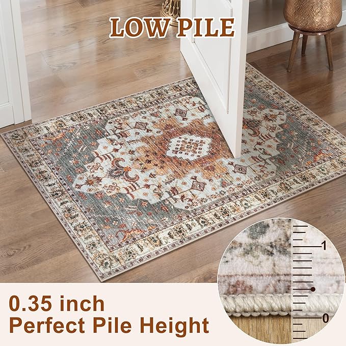 Tangsoo Oriental Hallway Runner Rugs 2.6x12 Washable Runner Rug for Hallways, Non Slip Vintage Soft Low Pile 12ft Long Rug Runner, Indoor Carpet Runners for Living Room Kitchen Bedroom Entryway