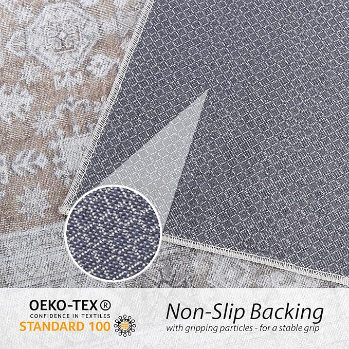 RugOver Machine Washable Area Rug, Pet-Friendly and Non-Slip Indoor Carpet for Kitchen, Bathroom, Living Room, Home Floor Decoration(Ivory/Walnut, 2' x 3')