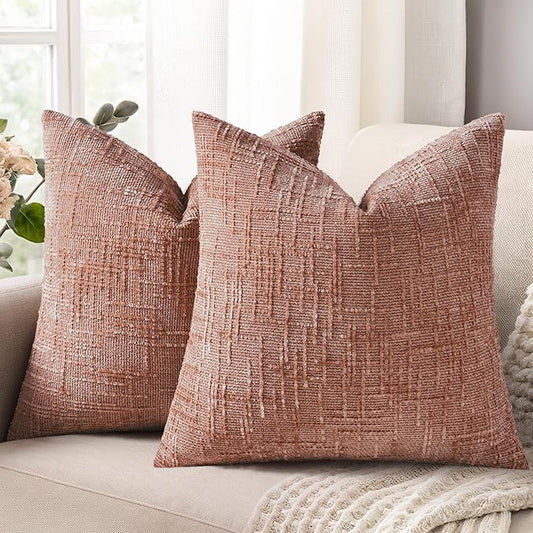 decorUhome Spring Pink Chenille Euro Sham Throw Pillow Covers 24x24 Set of 2 Textured Slubby Couch Pillow Covers Farmhouse Accent Neutral Decorative Pillow Cases for Bed Sofa Living Room Valentines
