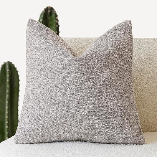 Foindtower Textured Boucle Throw Pillow Covers Accent Solid Pillow Cases Cozy Soft Decorative Couch Cushion Case for Chair Sofa Bedroom Living Room Home Decor, 20 x 20 Inch,Neutral Grey
