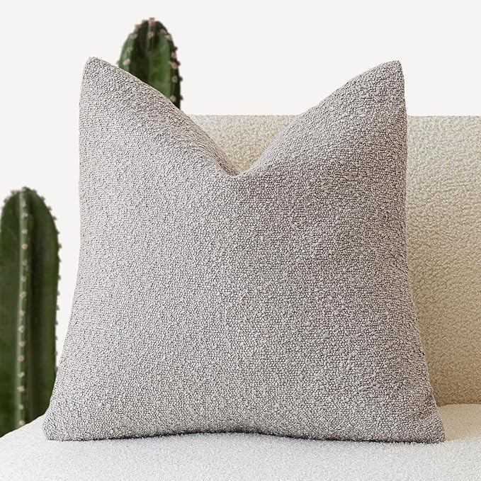 Foindtower Decorative Textured Boucle Throw Pillow Covers Accent Solid Pillow Cases Neutral Soft Cozy Couch Cushion Case for Chair Sofa Bedroom Living Room Home Decor 22 x 22 Inch,Neutral Grey