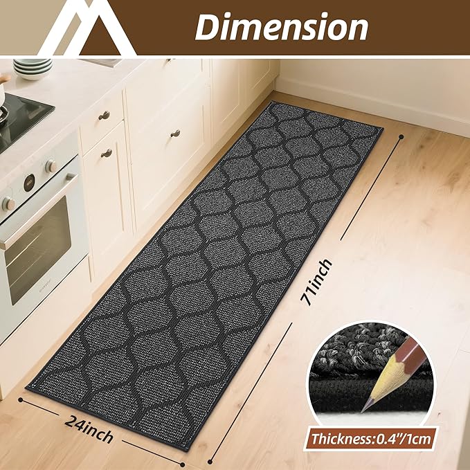 COSY HOMEER Kitchen Rug Non Slip Washable 24"x71", Absorbent Kitchen Mats for Floor, Runner Rugs for Kitchen Floor, 100% Polypropylene Kitchen Sink Rug (Dark Grey)