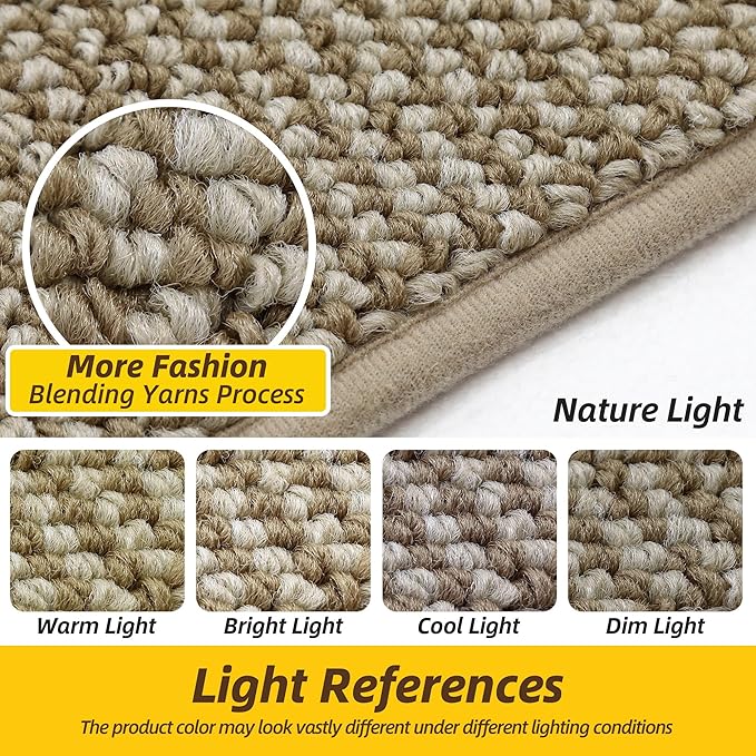 JSEI Kitchen Rugs and Mats, 2PCS Non-Slip Kitchen Mats for Floor, Machine Washable Absorbent and Stain Resistant Kitchen Runner, Carpet Mats with TPR Backing, 17''x30''+17''x48'', Beige