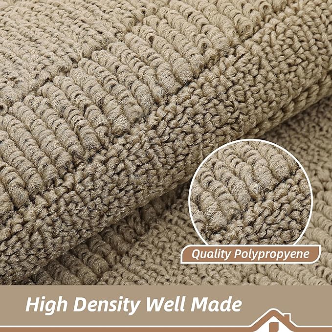 BEQHAUSE 24x36 Inch Kitchen Rug Mat Durable Kitchen Rugs Non-Slip Washable Absorbent Kitchen Mats for Floor Dirt-Resistant Semicircular Kitchen Mat (Beige)