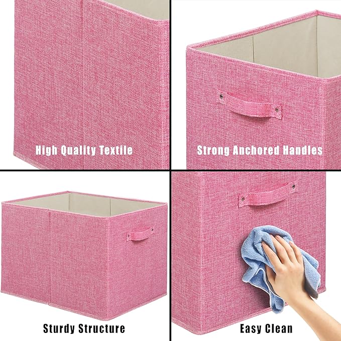 Simple Houseware 15 x 13 Inch Collapsible Fabric Storage Bin with Handles, 2 Pack, Pink