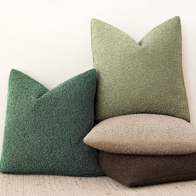 Foindtower Decorative Textured Boucle Throw Pillow Covers Accent Solid Pillow Cases Neutral Soft Cozy Couch Cushion Case for Chair Sofa Bedroom Living Room Home Decor 20x20 Inch,1PC,Pine Green