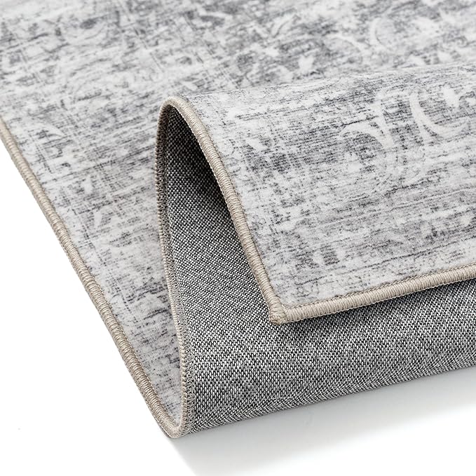 PureCozy 2x6 Runner Rug Gray Machine Washable Hallway Kitchen Vintage Distressed Non Slip Carpet Indoor Small Long Low Pile Thin Bedroom Bathroom Retro Accent Throw Rug Laundry Living Room