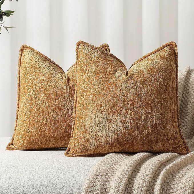 DEZENE Pack of 2 Golden Brown Decorative Throw Pillow Covers 20x20 Cozy Soft Polyester Accent Vintage Square Couch Pillow Covers for Home Decor Bed Sofa Living Room