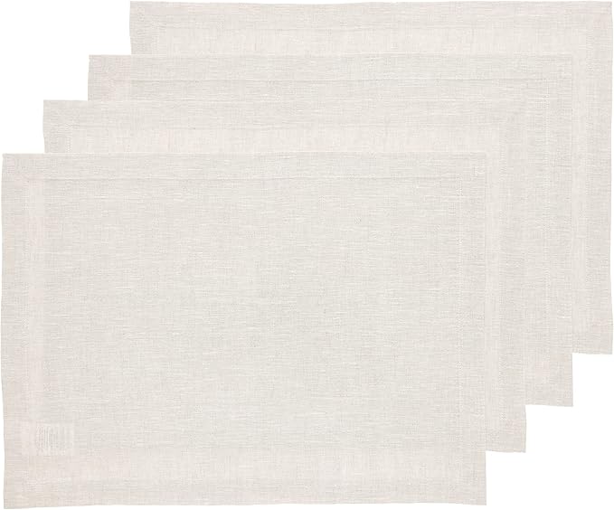 Solino Home Linen Cloth Placemats Set of 4-100% Pure Linen Light Natural Placemats 14 x 19 Inch for Spring, Easter - Athena