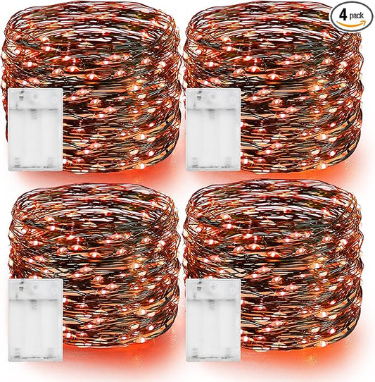 Dazzle Bright Orange Halloween Fairy String Lights, 4 Pack Total 80FT 240LED Copper Wire Battery Operated Waterproof Lights, Halloween Decorations for Indoor Home Outdoor Patio Yard Party Decor