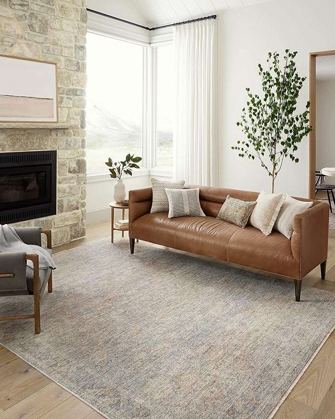 Loloi Angela Rose Blake Collection BLA-01 Sky/Beige 2'-0" x 3'-0", .25" Pile Height, Fringe, Accent Rug