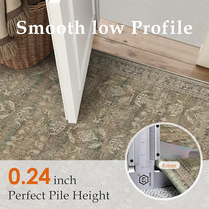 PureCozy 2x8 Brown Area Rug Runners for Hallways Washable Vintage Distressed Carpet Low Pile Non Slip Indoor Retro Soft Long Accent Rug Bedroom Kitchen Bathroom Laundry Dining Living Room