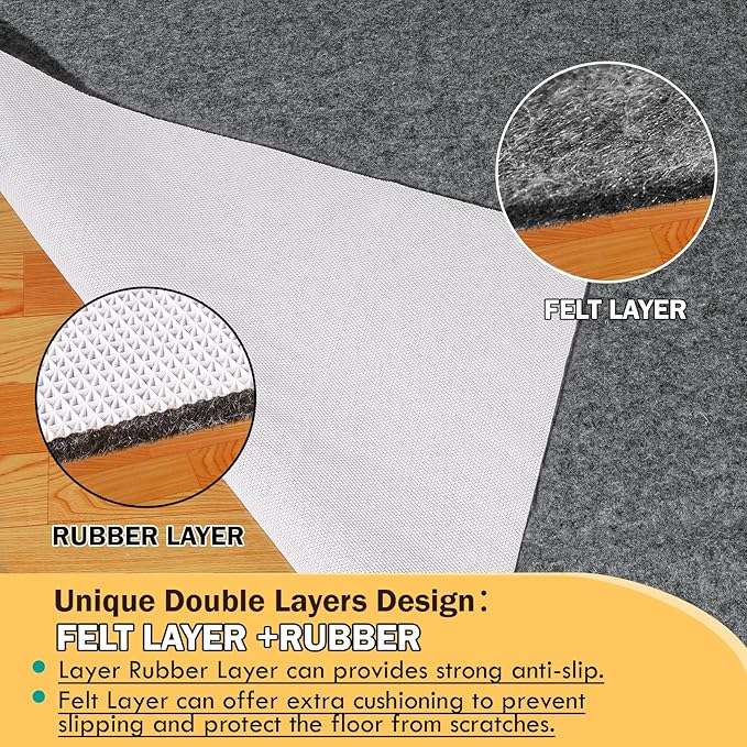 Waterproof Rug Pad, Thick 6x9 ft Under Area Rug Carpet Pad, Non Slip Felt Rug Pads for Hardwood Floors, Keep Carpets in Place Soft and Prevent Rug from Wrinkling or Buckling