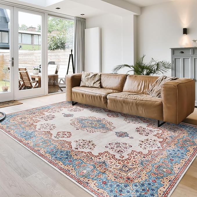 Gertmenian Indoor Boho Area Rug - 5x7 Standard, Non Slip, Super Strong, Ideal for High Traffic Areas in Bedroom, Living Room, Kitchen - Dainty Medallion, Multi, 24532